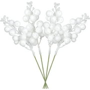 DEFNES15 Pack Christmas Glitter Berries Stems, 7.8Inch Artificial Christmas Picks, for Christmas Tree Ornaments, DIY Xmas Wreath, Crafts, Holiday and Home Decor (White)
